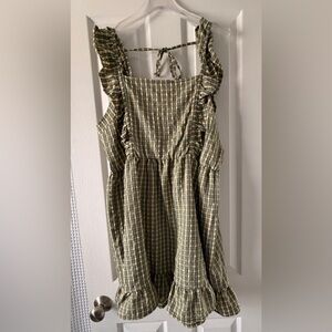 wild fable Olive and Cream Plaid Ruffle Dress